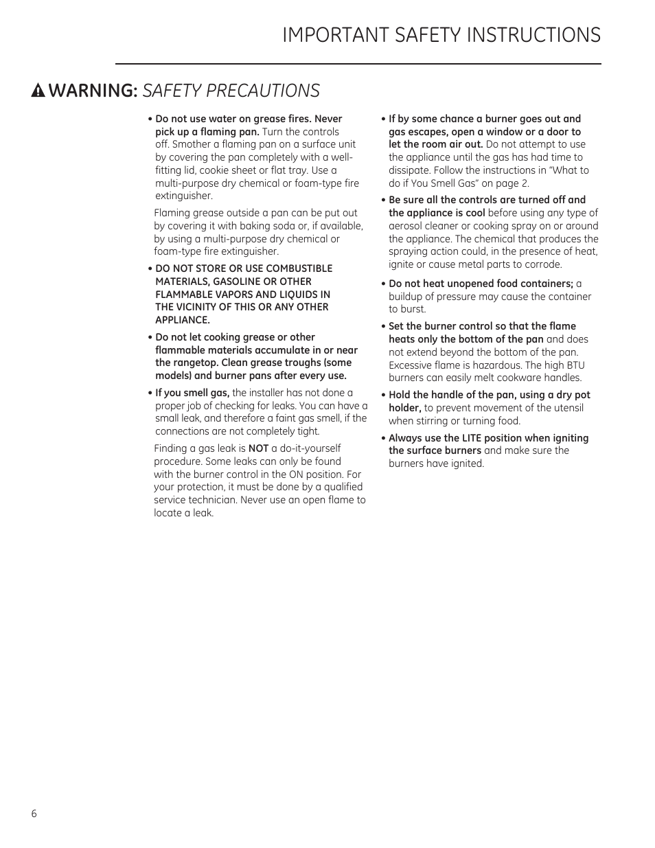 A warning: safety precautions, Important safety instructions, A warning | Safety precautions | GE ZGU364NRPSS User Manual | Page 6 / 60