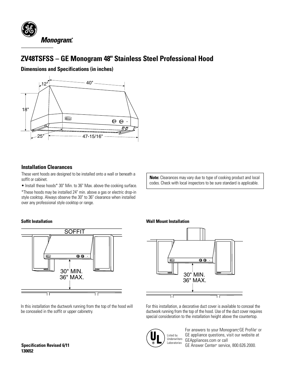 GE ZV48TSFSS User Manual | 4 pages