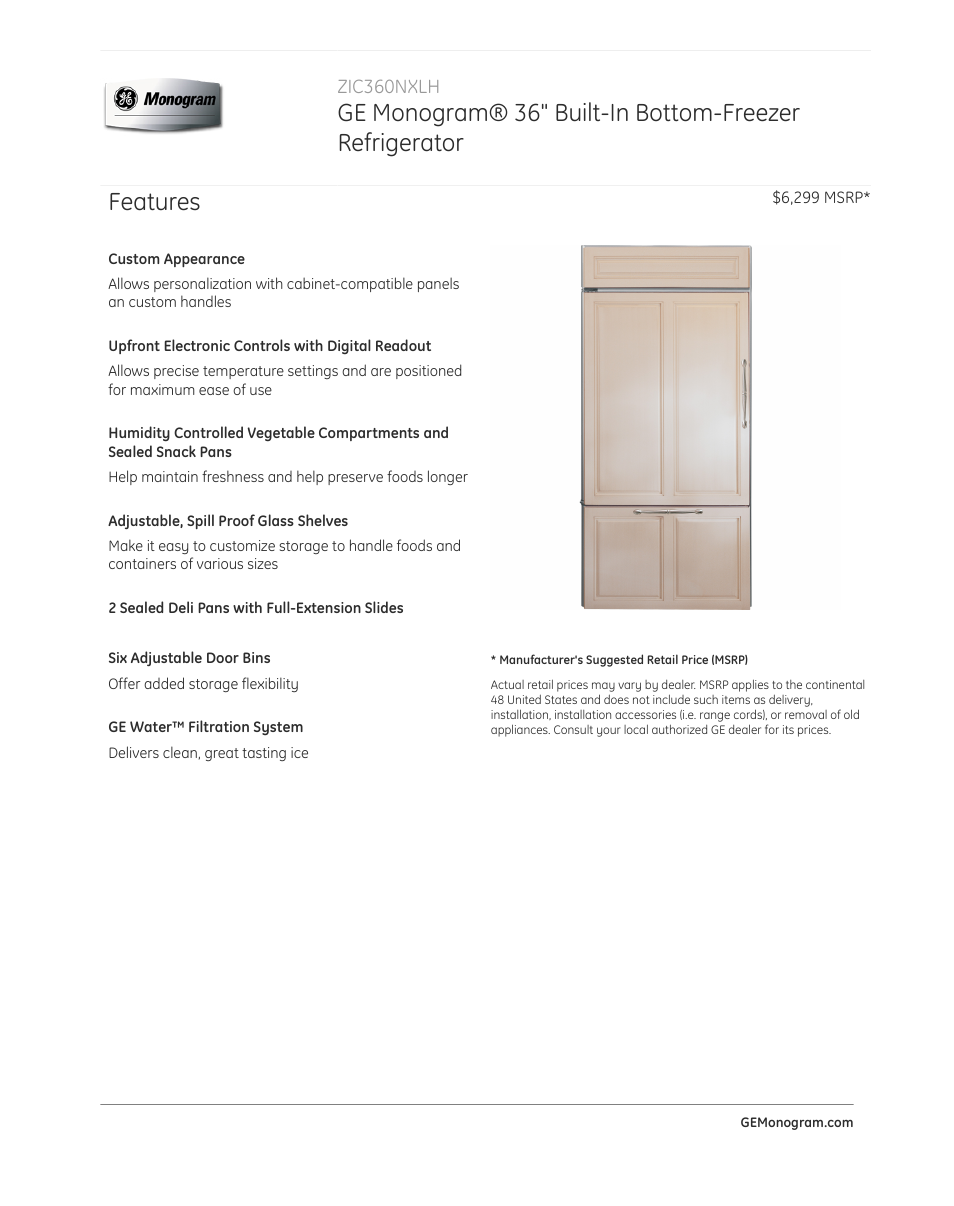 GE ZIC360NXLH User Manual | 3 pages