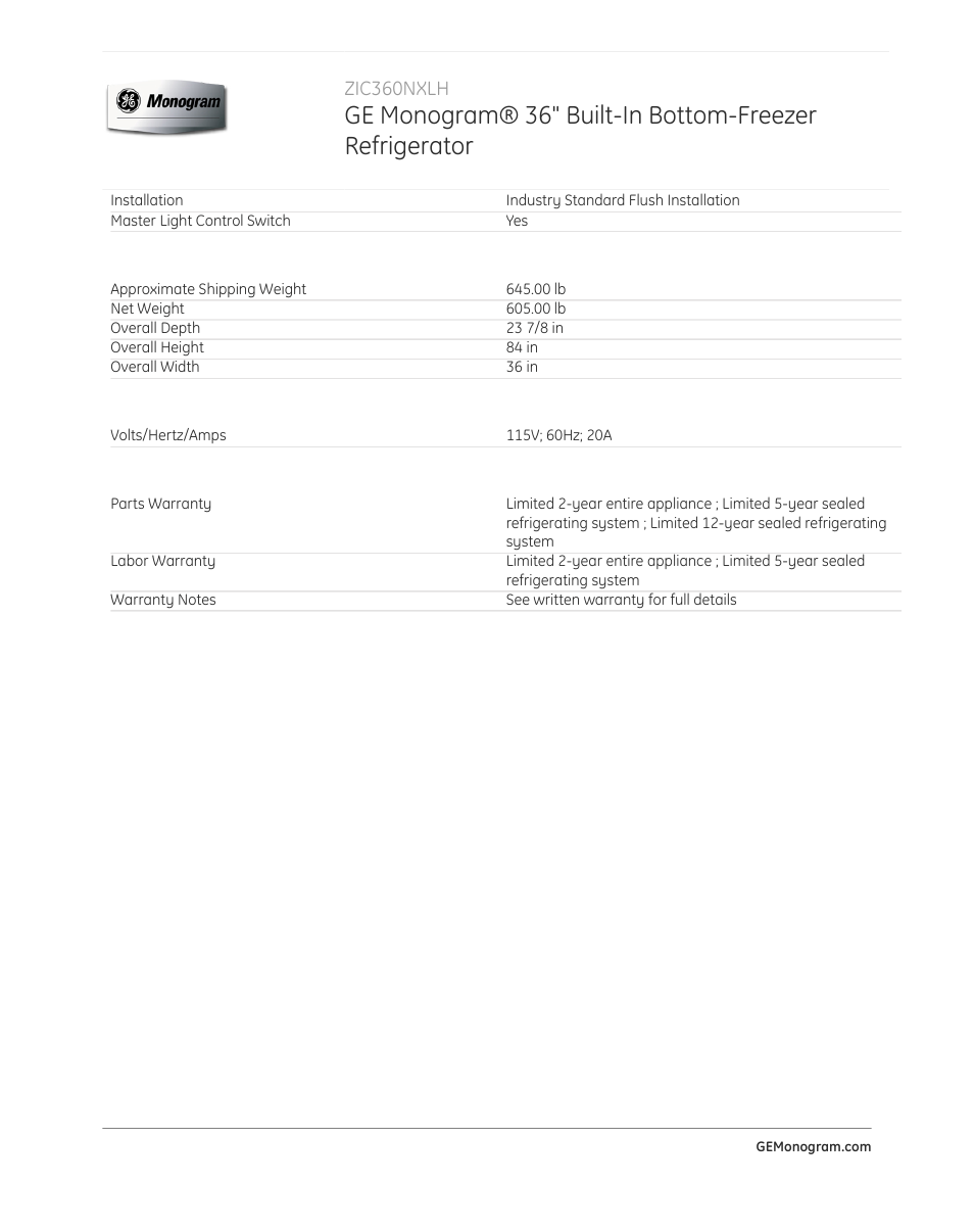 GE ZIC360NXLH User Manual | Page 3 / 3