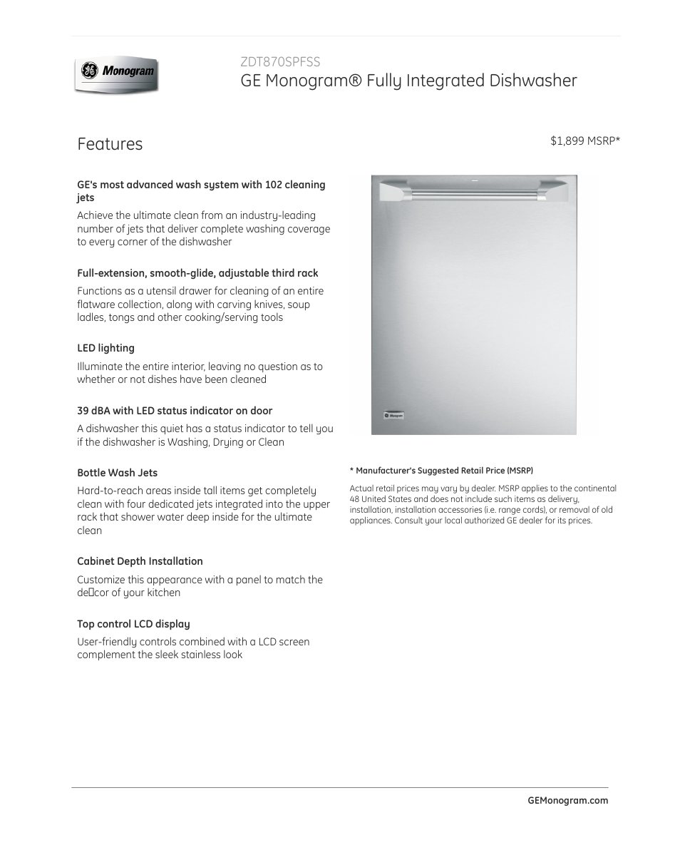 GE ZDT870SPFSS User Manual | 5 pages