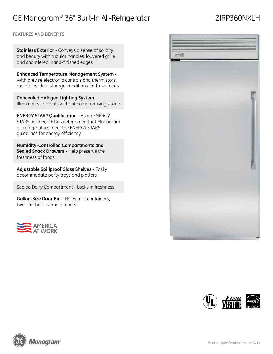 Ge monogram | GE ZIRP360NXLH User Manual | Page 5 / 5