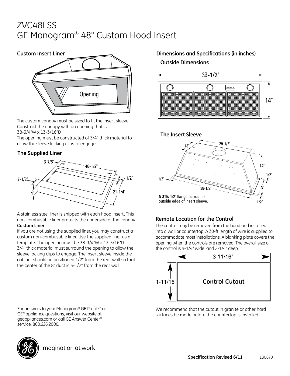 GE ZVC48LSS User Manual | 2 pages