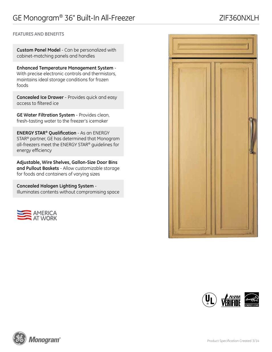 Zif360nxlh ge monogram, 36" built-in all-freezer | GE ZIF360NXLH User Manual | Page 6 / 6