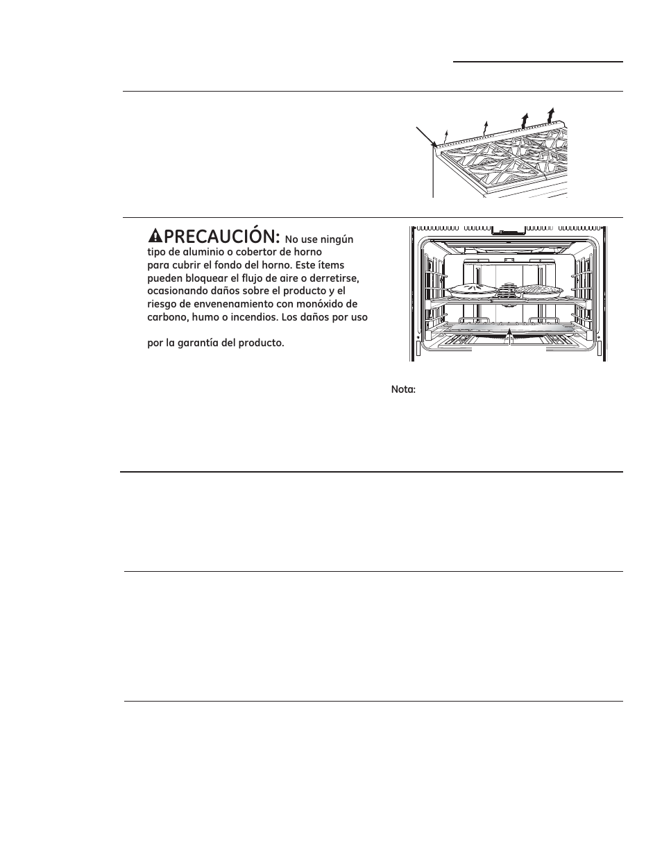 35(&$8&,ï1, Consejos de horneado, Ubicación de moldes | Precalentamiento, Papel de aluminio y cobertores del horno, Ventilaciones traseras del horno, Moldes/ bandejas de horneado | GE ZGP304LRSS User Manual | Page 102 / 128
