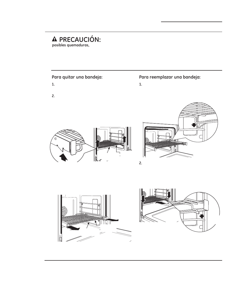 35(&$8&,ï1, Antes de comenzar, Bandejas del horno de extensión total | GE ZGP304LRSS User Manual | Page 103 / 128