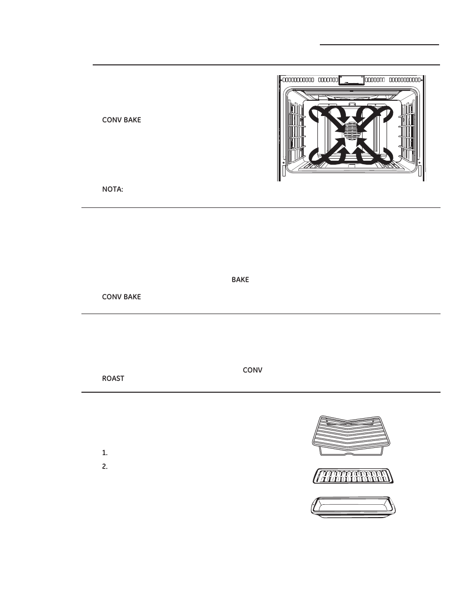 Horneado o asado por convección, Introducción a la cocción por convección, Recipientes para la cocción por convección | Cómo adaptar recetas, Consejos de rostizado por convección | GE ZGP304LRSS User Manual | Page 107 / 128