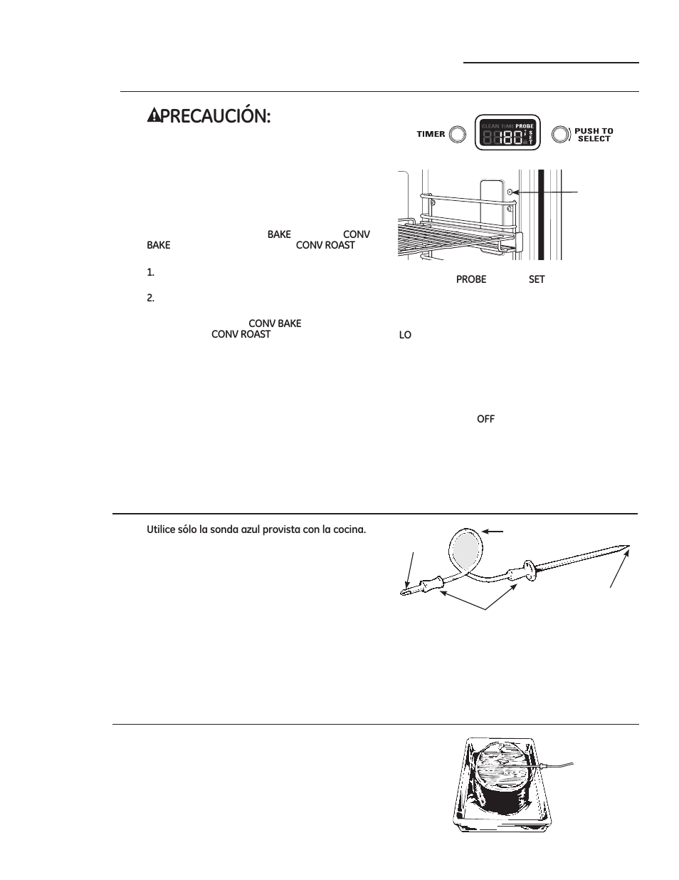 35(&$8&,ï1, Cómo usar la sonda, Colocación adecuada de la sonda | GE ZGP304LRSS User Manual | Page 109 / 128