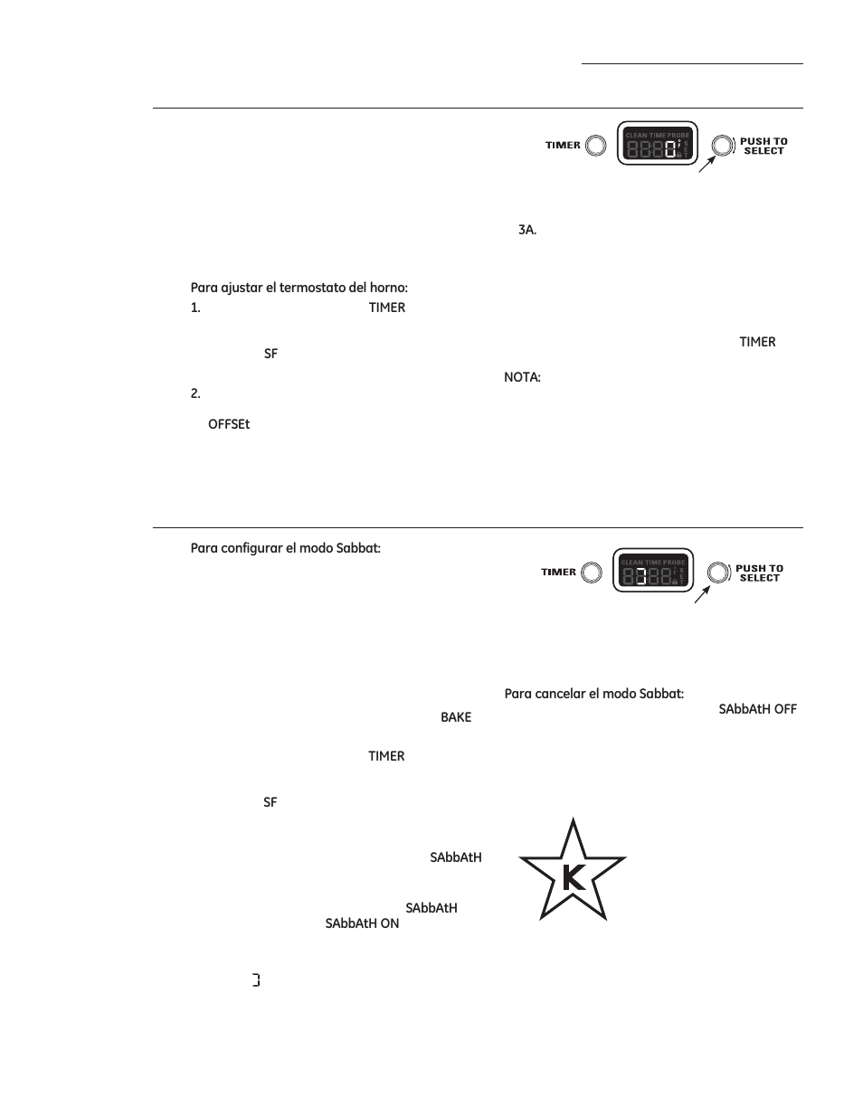Características especiales, Ajuste del termostato del horno, Modo sabbat | GE ZGP304LRSS User Manual | Page 113 / 128