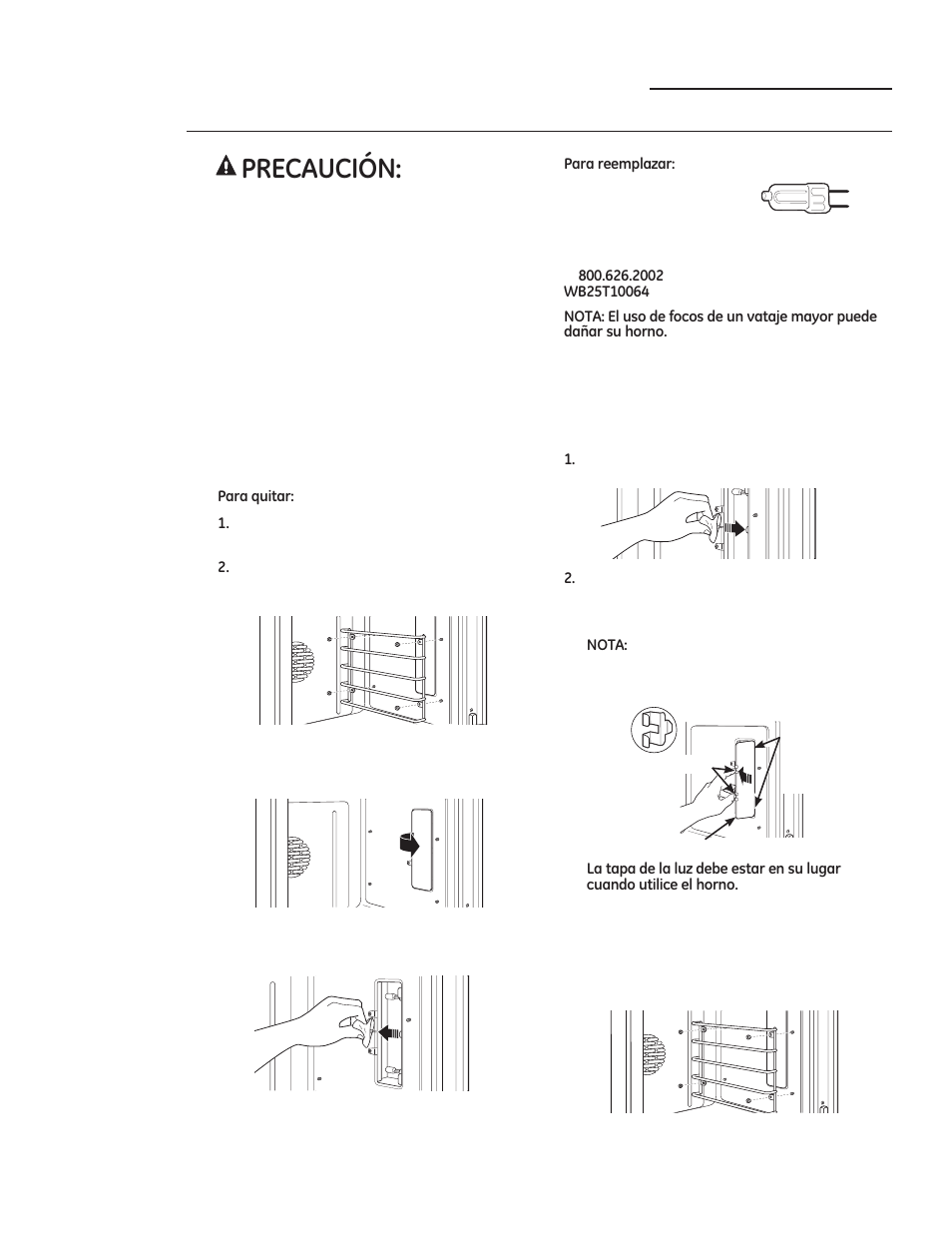 35(&$8&,ï1, Cuidado y limpieza, Luces del horno | GE ZGP304LRSS User Manual | Page 117 / 128