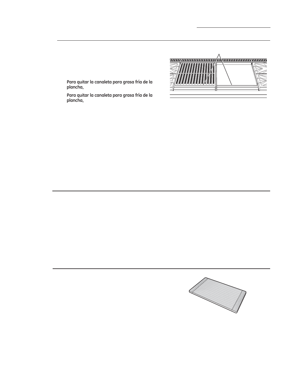 Canaletas para grasa, Cuidado y limpieza, Plancha | Tabla para cortar | GE ZGP304LRSS User Manual | Page 121 / 128