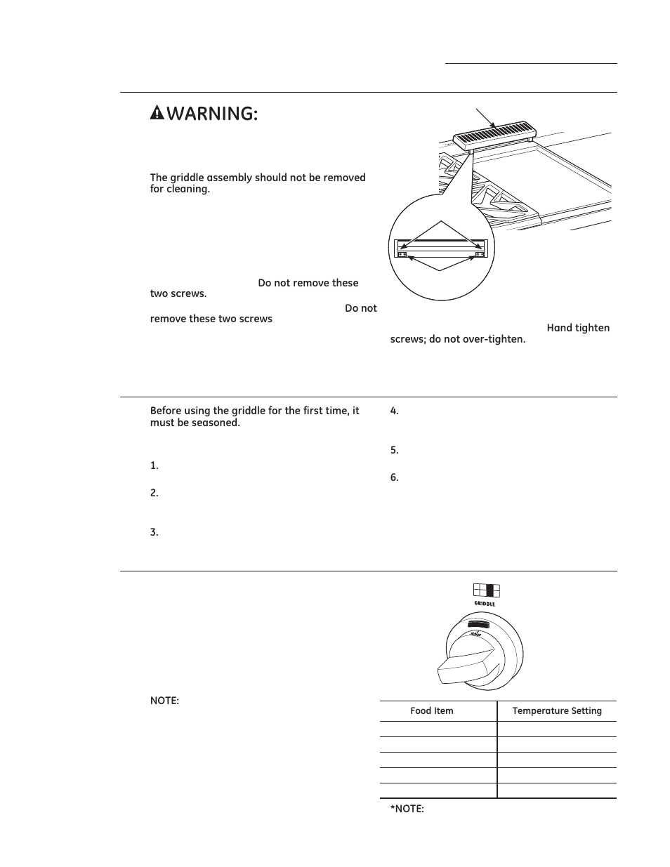 Griddle safety precautions, leveling, Surface cooking, Season the griddle | Using the griddle | GE ZGP304LRSS User Manual | Page 14 / 128