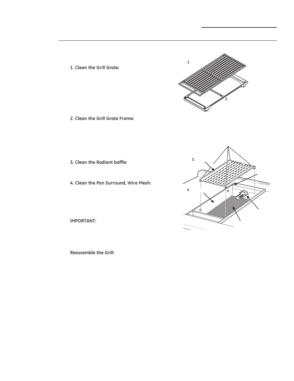 Grill grate, frame and baffle, Care and cleaning | GE ZGP304LRSS User Manual | Page 37 / 128