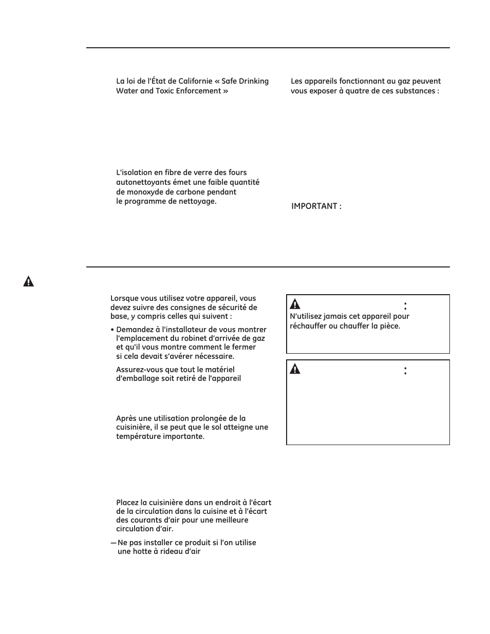 Consignes importantes de sécurité, Avis de sécurité important, Avertissement : précautions de sécurité | Avertissement | GE ZGP304LRSS User Manual | Page 47 / 128