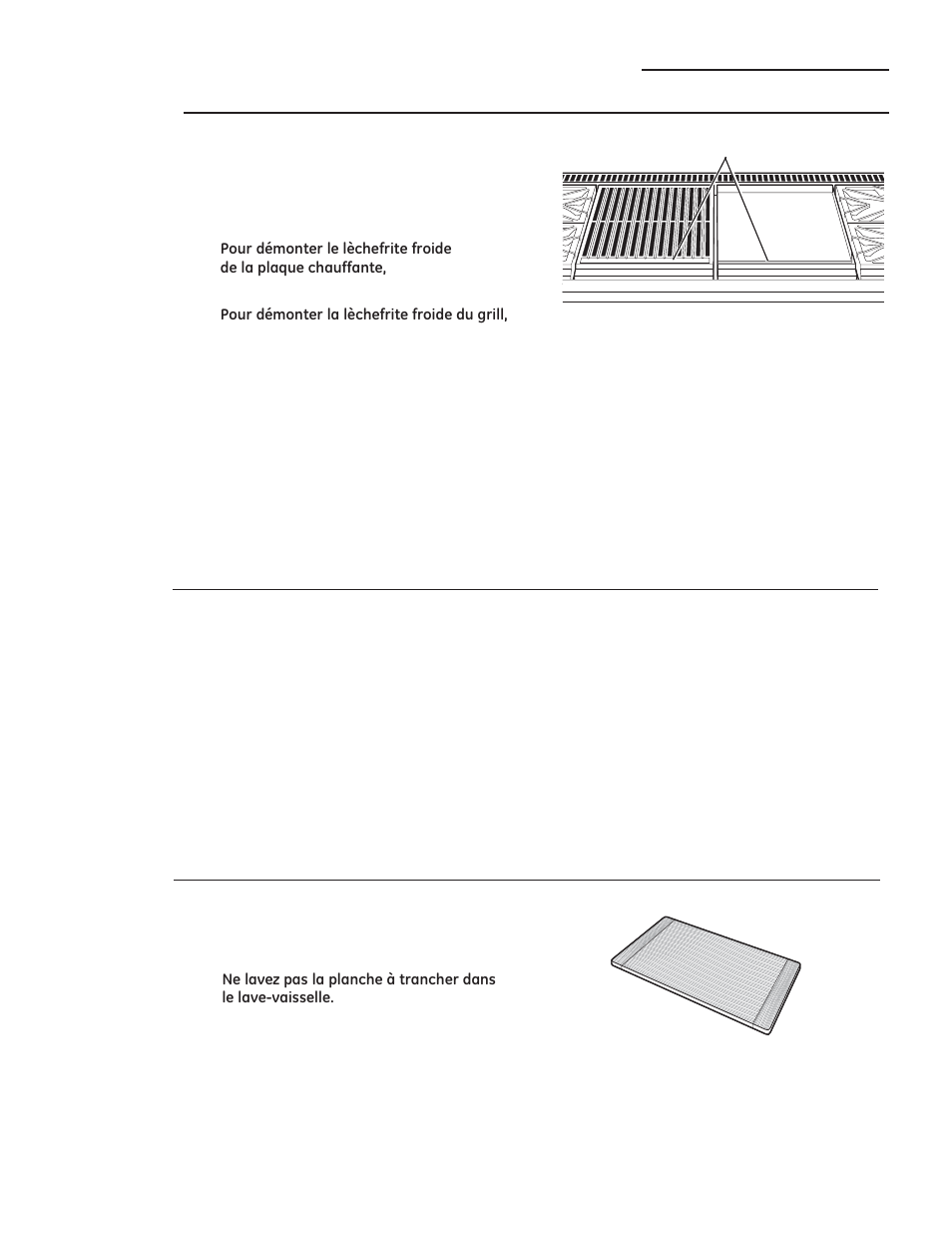 Lèchefrites, Entretien et nettoyage, Plaque chauffante | Planche à trancher | GE ZGP304LRSS User Manual | Page 79 / 128