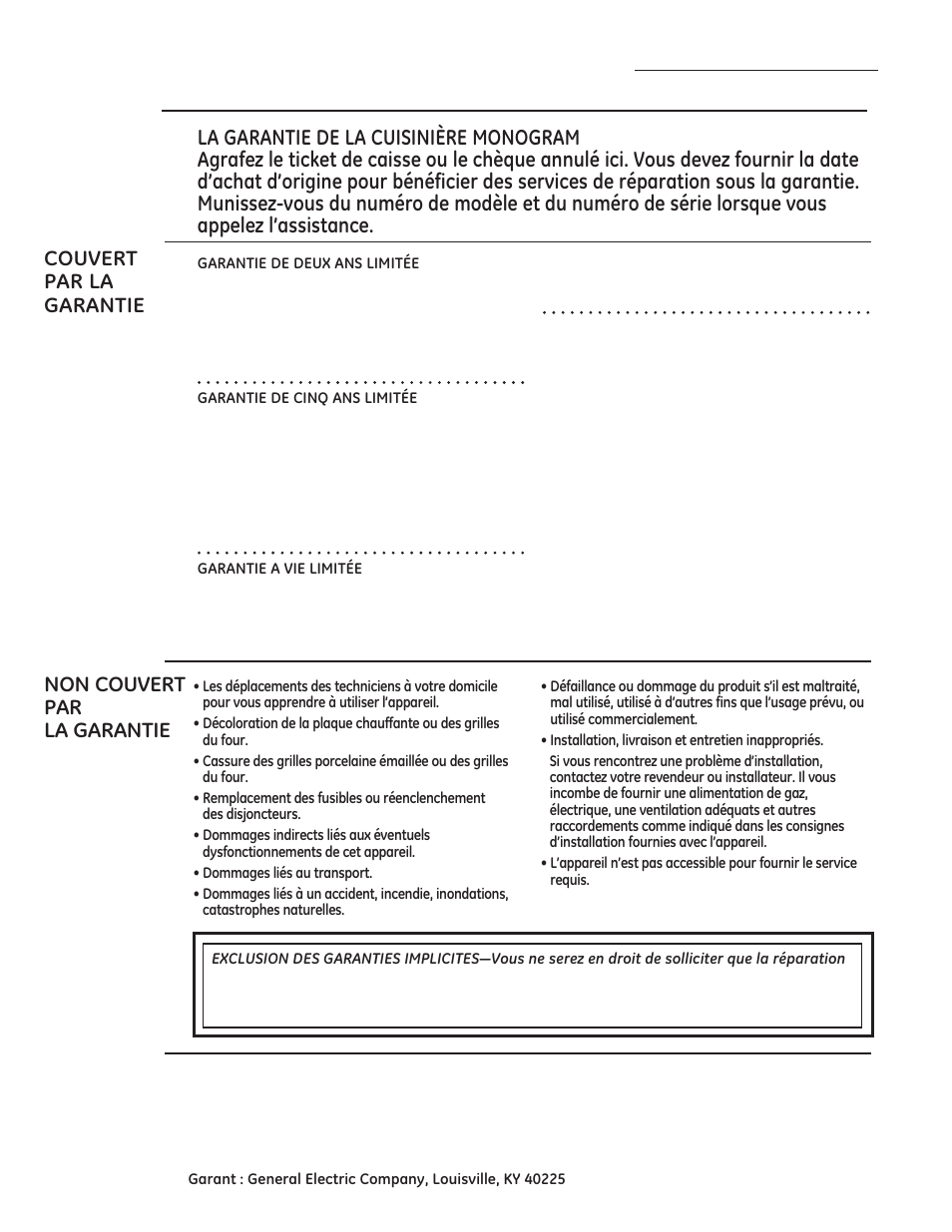 Garantie | GE ZGP304LRSS User Manual | Page 86 / 128