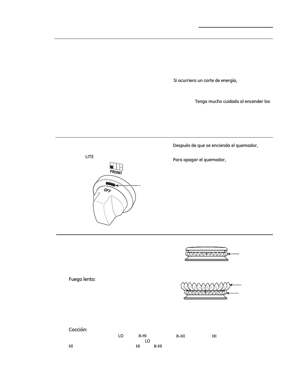 Controles de la estufa, Encendido electrónico y reencendido automático, Cómo encender un quemador de superficie | Quemadores apilados de llama dual | GE ZGP304LRSS User Manual | Page 95 / 128