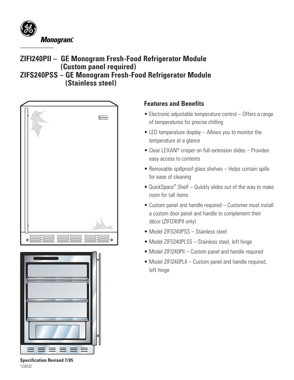 GE ZIFS240PLSS User Manual | Page 3 / 3