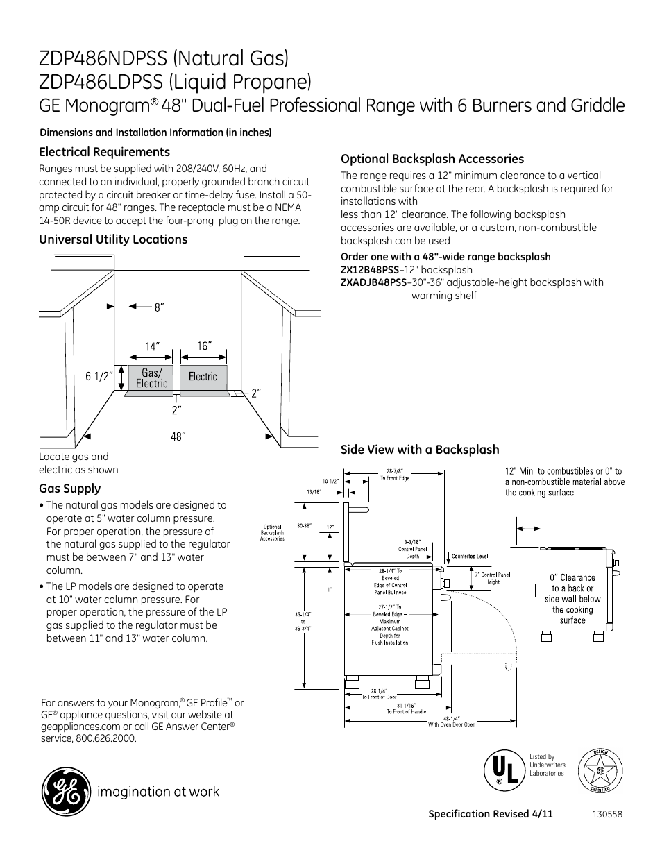 Ge monogram | GE ZDP486NDPSS User Manual | Page 2 / 3