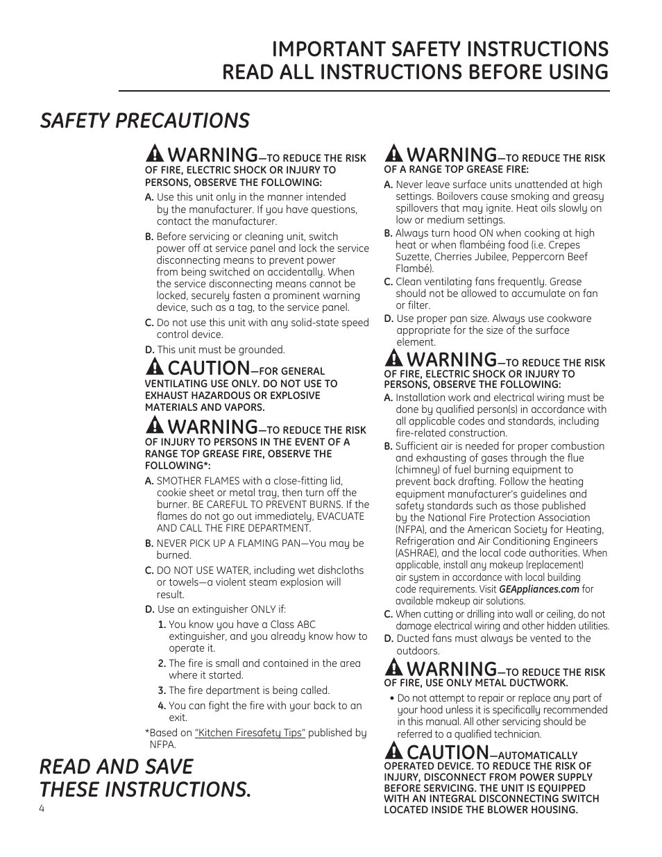 Warning, Caution | GE ZVC36LSS User Manual | Page 4 / 32