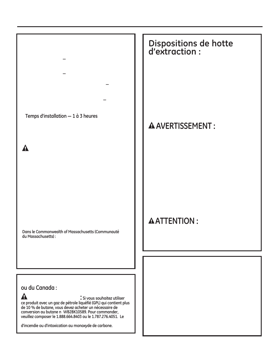 Consignes de sécurité avant de commencer, Avertissement, Lvsrvlwlrqvghkrwwh g·h[wudfwlrq | Important | GE ZGU484NGPSS User Manual | Page 18 / 52