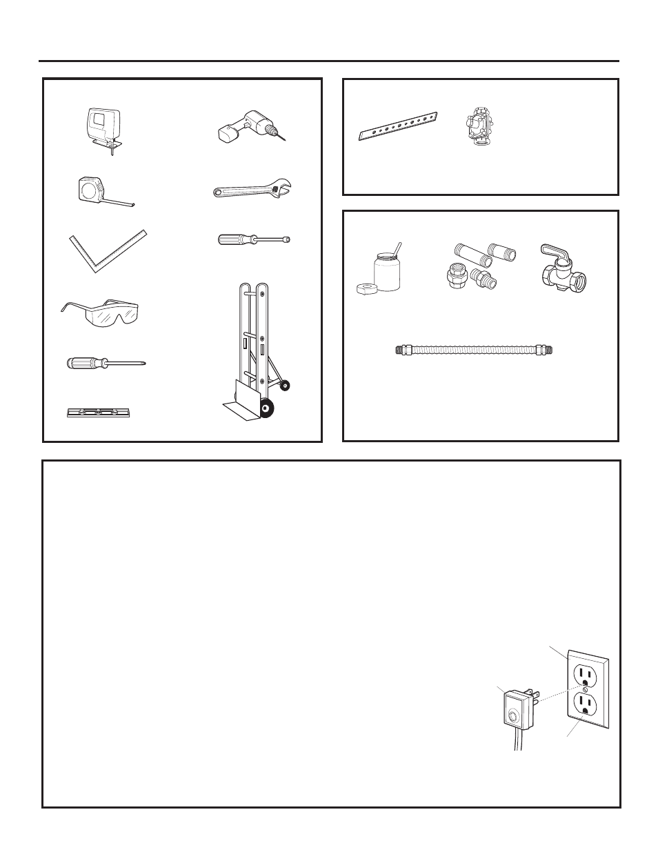 Preparación para la instalación, Ubicaciones del suministro de energía, Materiales provistos | Herramientas requeridas, Materiales requeridos | GE ZGU484NGPSS User Manual | Page 39 / 52
