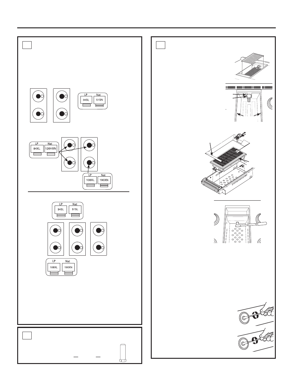 4 ** cambie el orificio de la parrilla (cont.), 3 cambie los orificios de los quemadores (cont.) | GE ZGU484NGPSS User Manual | Page 48 / 52