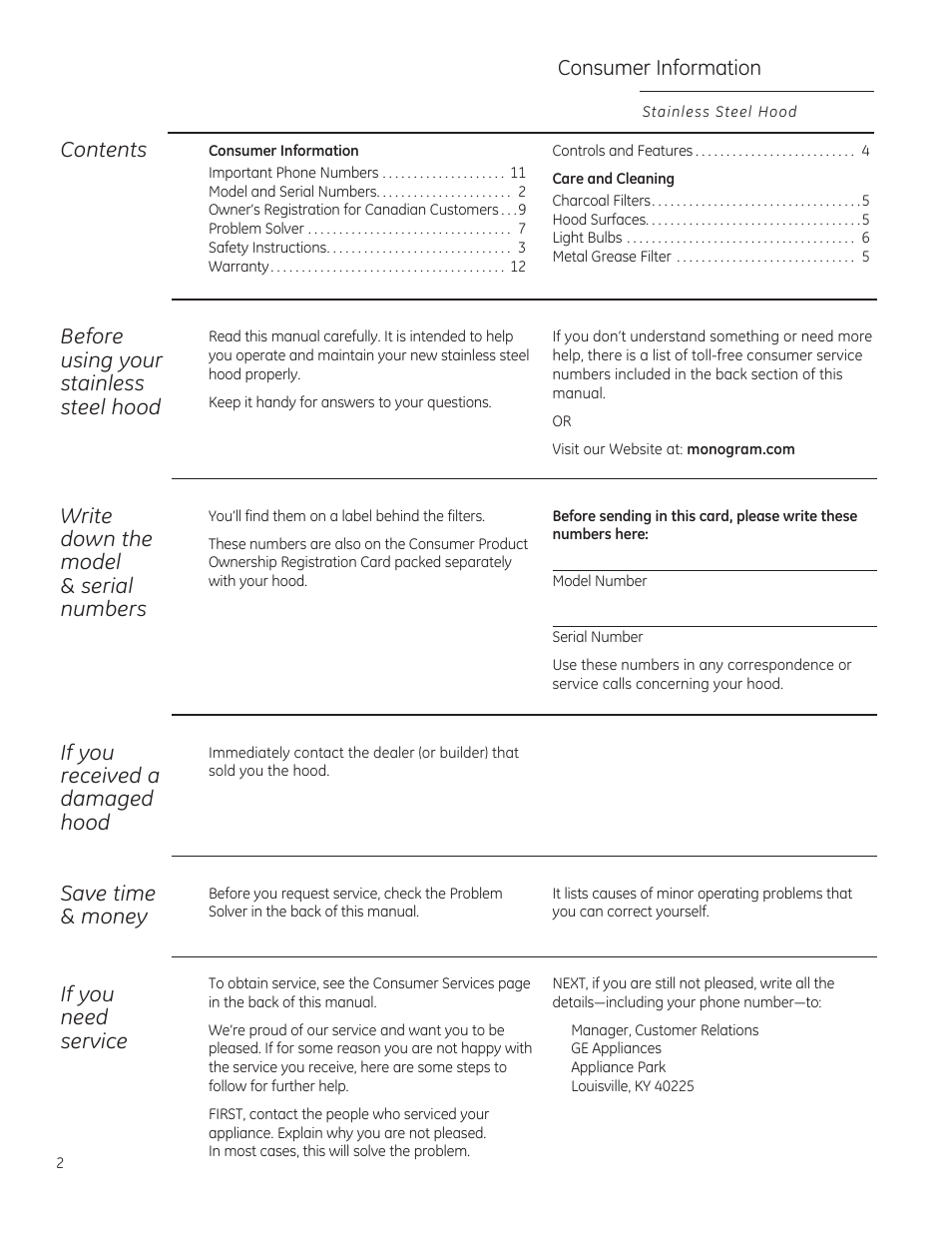 GE ZV850SPSS User Manual | Page 2 / 32