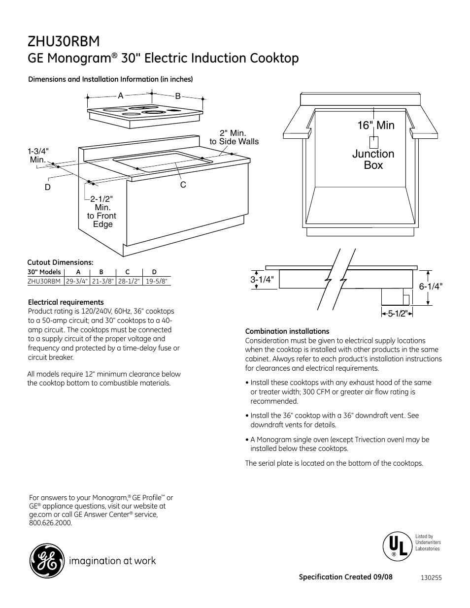 GE ZHU30RBMBB User Manual | 2 pages