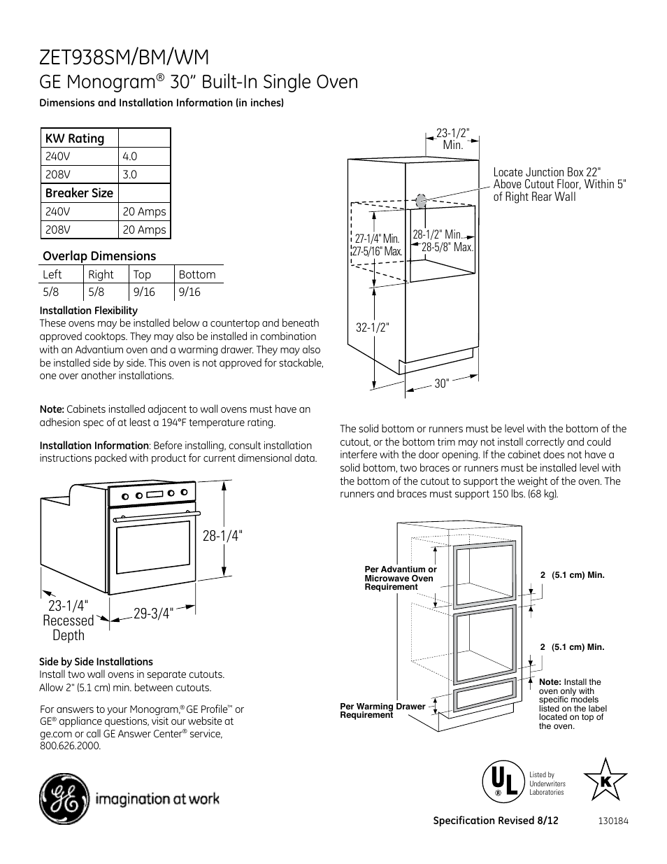 GE ZET938SMSS User Manual | 2 pages