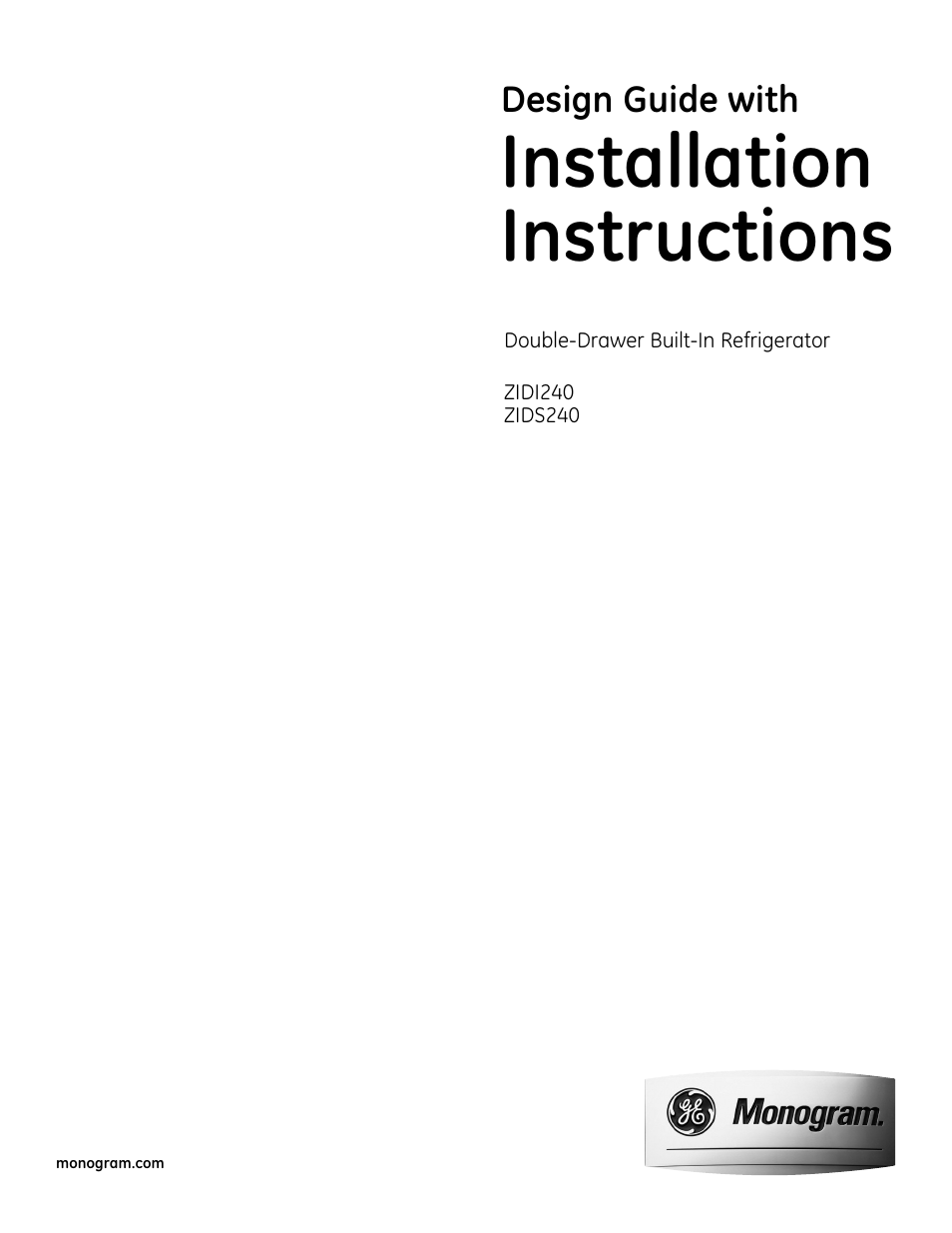 GE ZIDI240BII User Manual | 8 pages