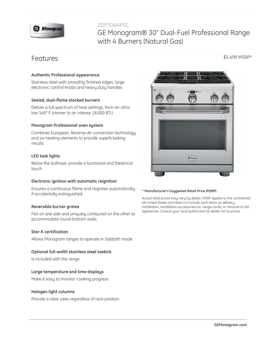 GE ZDP304NPSS User Manual | 4 pages