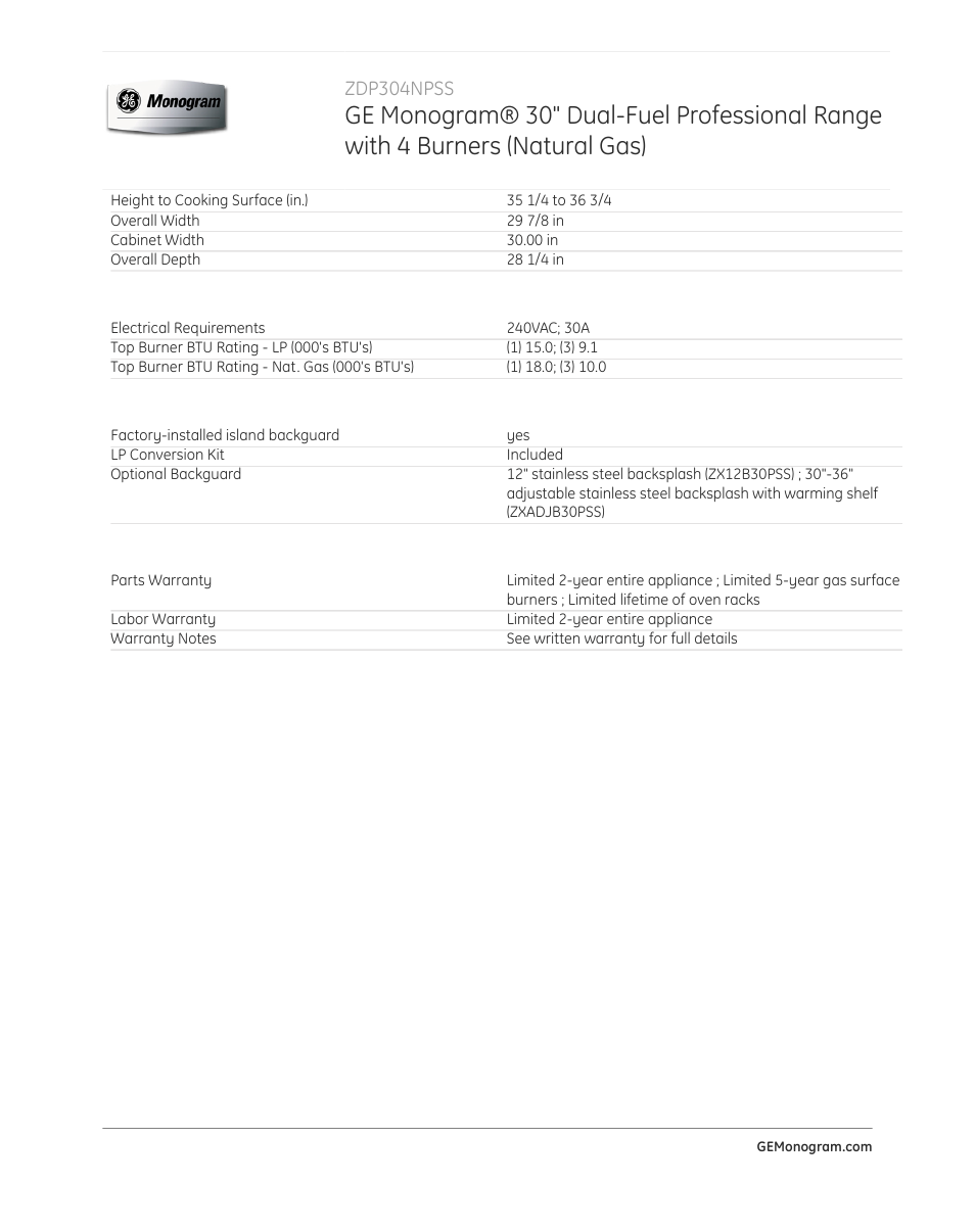 GE ZDP304NPSS User Manual | Page 4 / 4