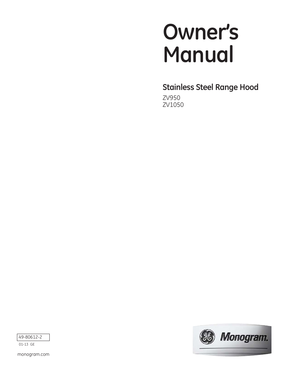GE ZV1050SFSS User Manual | 12 pages