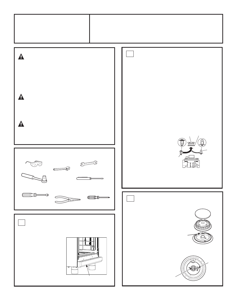 Installation, Instructions, Warning | Convert natural gas to lp gas operation, Convert lp gas to natural gas operation | GE ZGP304NRSS User Manual | Page 22 / 80