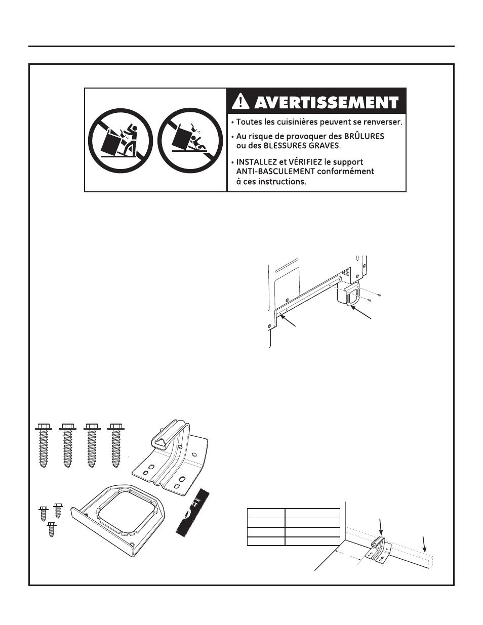 Installation, Installez le support anti-basculement étape 3 | GE ZGP304NRSS User Manual | Page 37 / 80