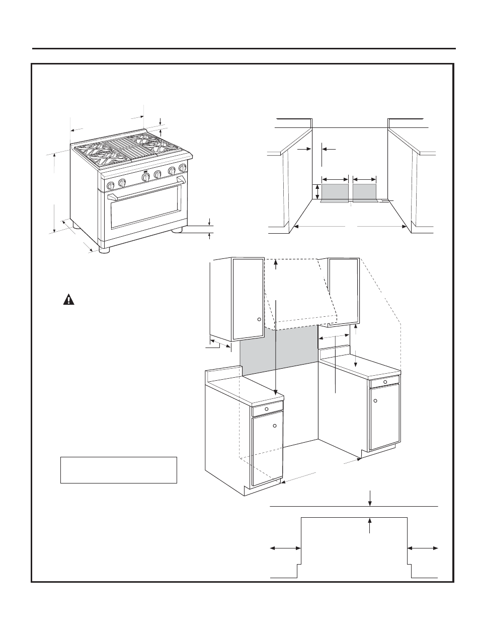 Información de diseño, Advertencia, Dimensiones y espacios del producto | Modelos de cocina de 36 | GE ZGP304NRSS User Manual | Page 55 / 80