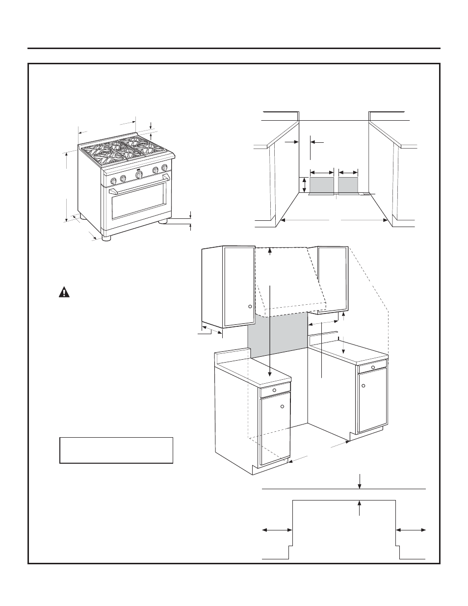 Información de diseño, Advertencia, Dimensiones y espacios del producto | Modelos de cocina de 30” de ancho | GE ZGP304NRSS User Manual | Page 56 / 80