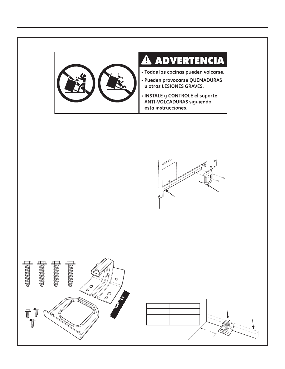 Instalación, Instale el dispositivo anti-volcaduras paso 3 | GE ZGP304NRSS User Manual | Page 62 / 80