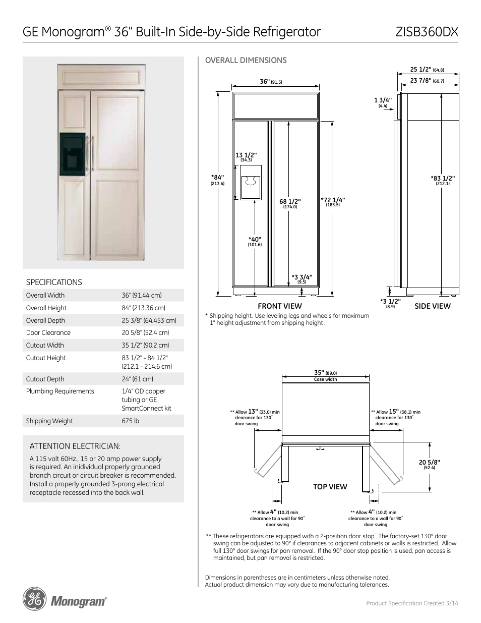 GE ZISB360DX User Manual | 6 pages