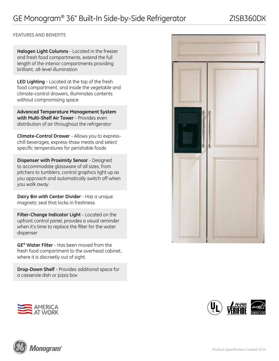Zisb360dx ge monogram, 36" built-in side-by-side refrigerator | GE ZISB360DX User Manual | Page 6 / 6