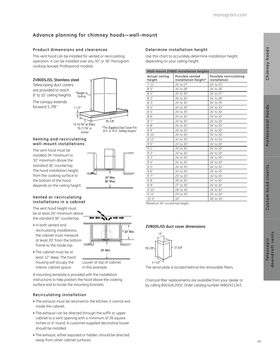 Advance planning for chimney hoods—wall-mount | GE ZV755SPSS User Manual | Page 6 / 9