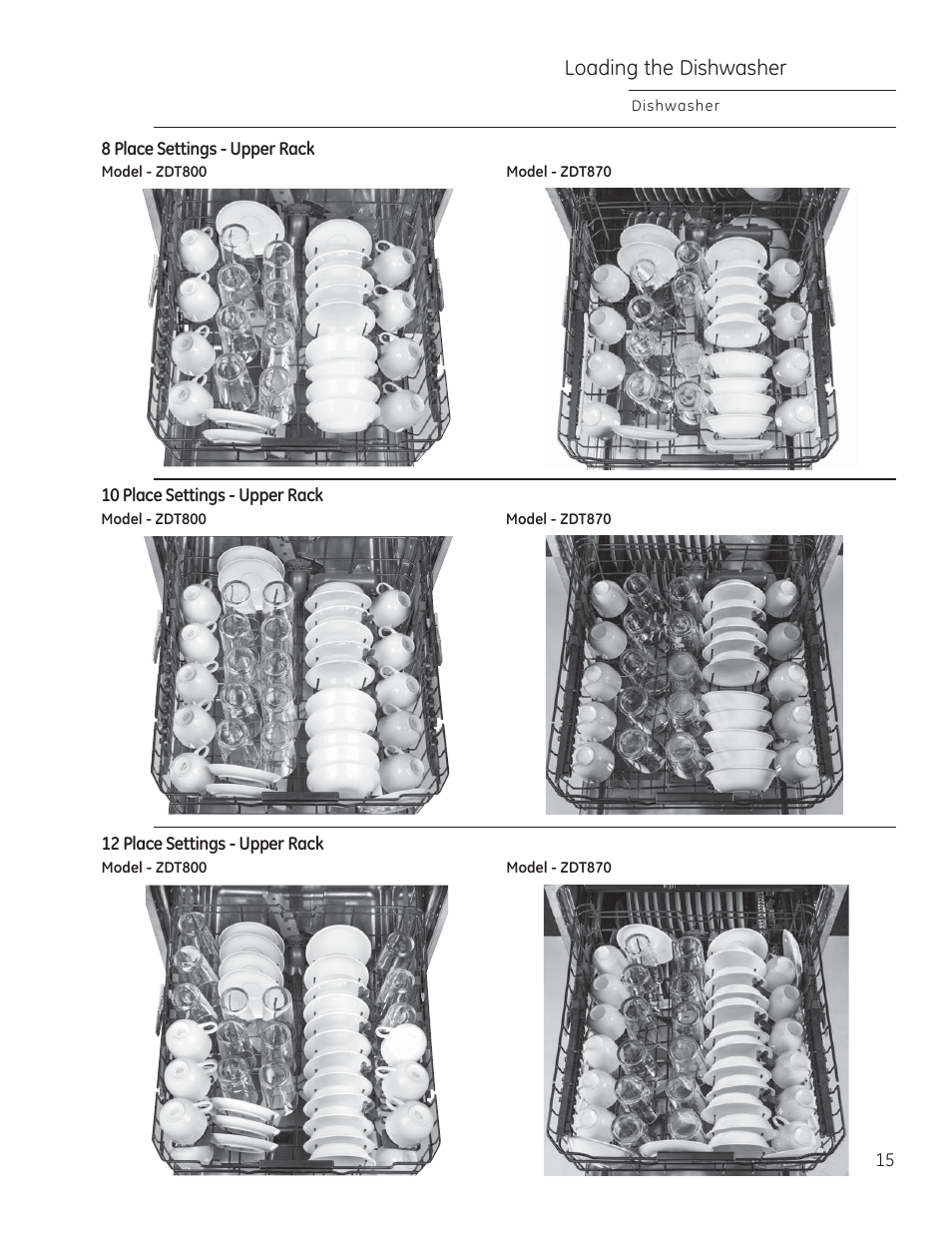 Loading the dishwasher | GE ZDT870SIFII User Manual | Page 15 / 96