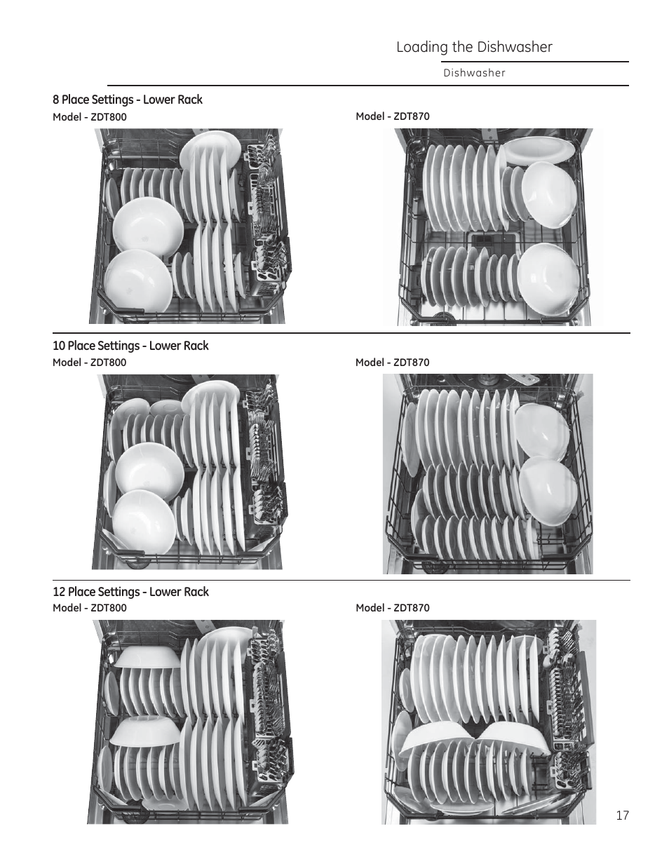 Loading the dishwasher | GE ZDT870SIFII User Manual | Page 17 / 96