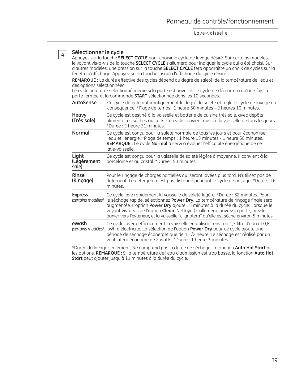 Panneau de contrôle/fonctionnement | GE ZDT870SIFII User Manual | Page 39 / 96