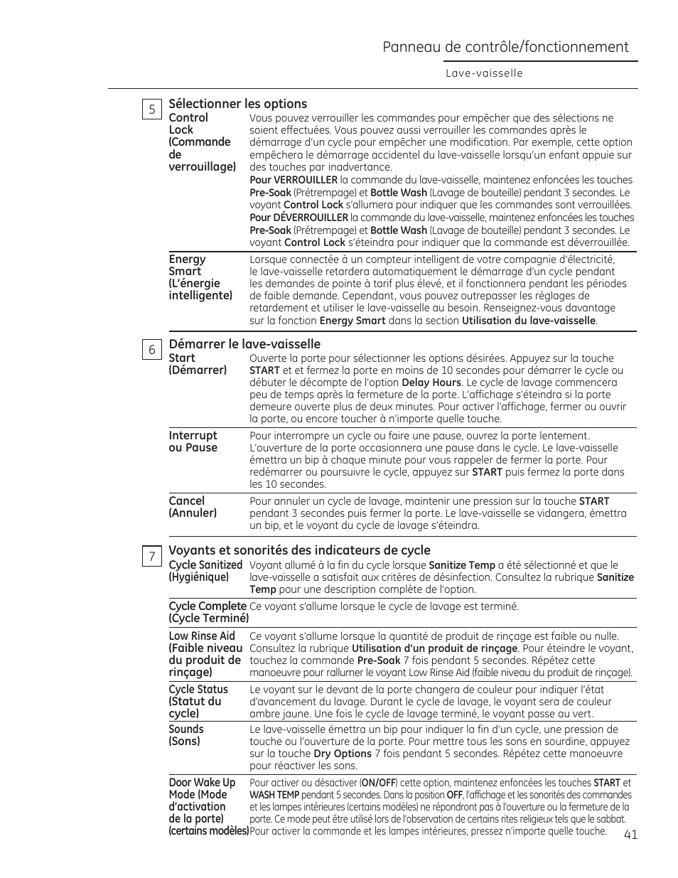 Panneau de contrôle/fonctionnement | GE ZDT870SIFII User Manual | Page 41 / 96
