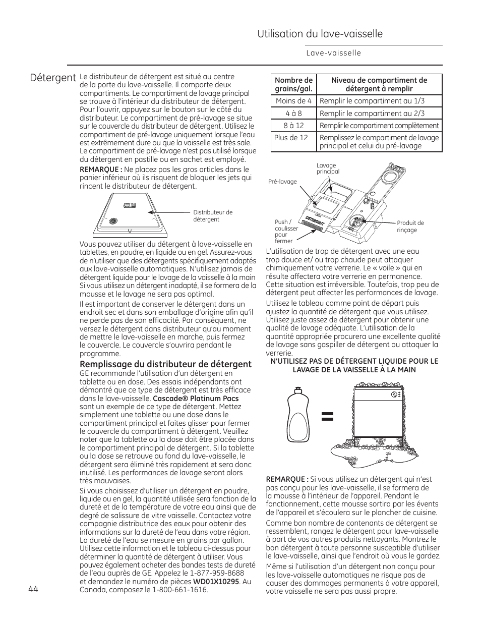 Utilisation du lave-vaisselle détergent | GE ZDT870SIFII User Manual | Page 44 / 96