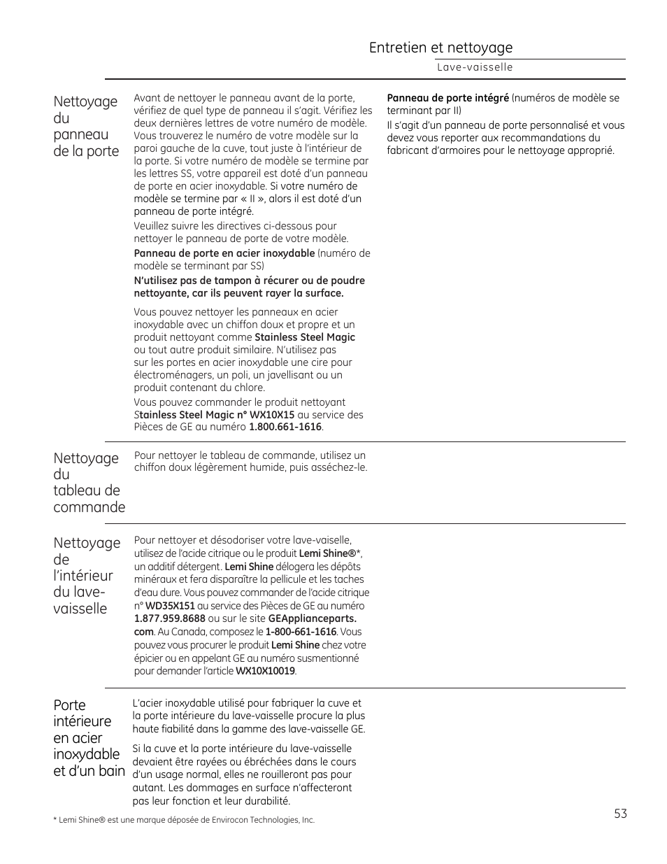 Entretien et nettoyage | GE ZDT870SIFII User Manual | Page 53 / 96