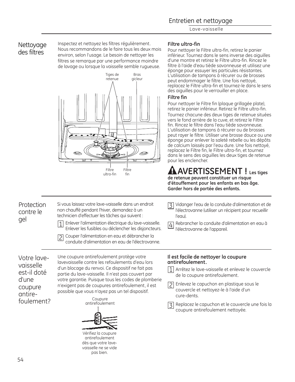 Avertissement, Entretien et nettoyage | GE ZDT870SIFII User Manual | Page 54 / 96