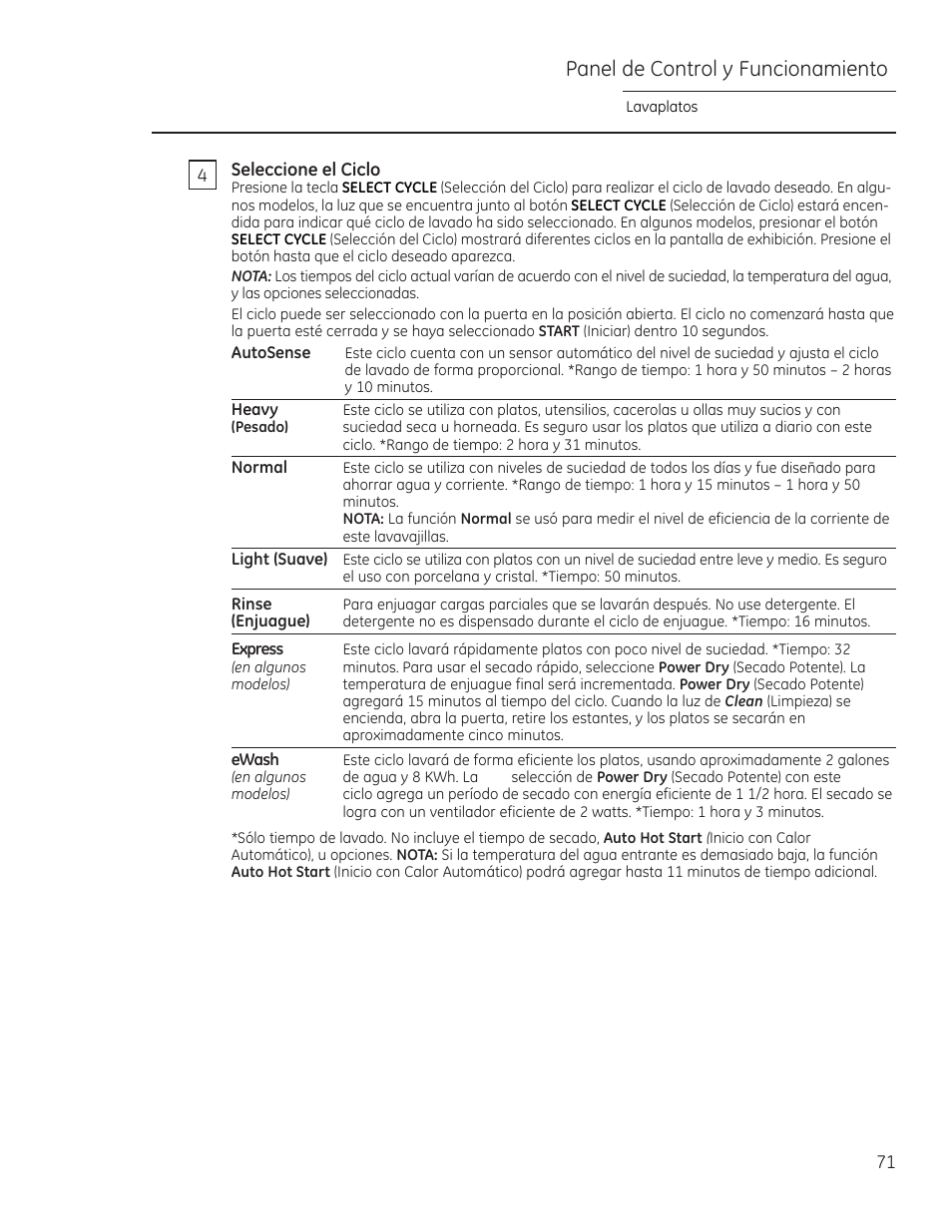 Panel de control y funcionamiento | GE ZDT870SIFII User Manual | Page 71 / 96